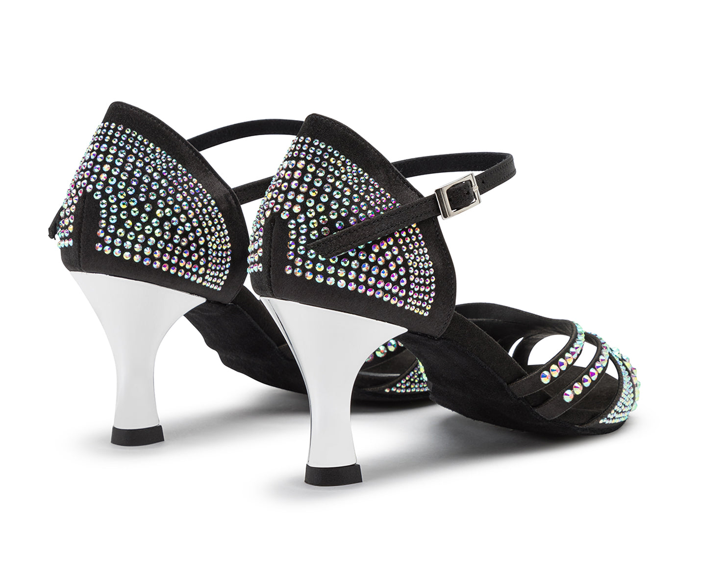 DQ L3M Tanzschuhe von Dancing Queens: elegante schwarze Tanzschuhe mit Strasssteinen und Fesselriemchen.